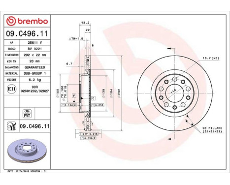 Bromsskiva COATED DISC LINE 09.C496.11 Brembo, bild 3
