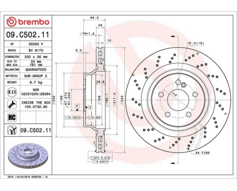 Bromsskiva COATED DISC LINE 09.C502.11 Brembo