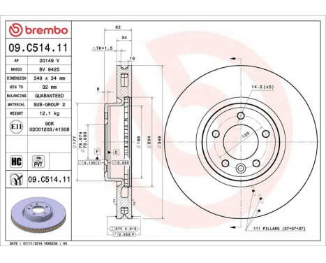 Bromsskiva COATED DISC LINE 09.C514.11 Brembo, bild 2