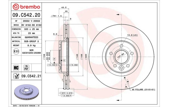 Bromsskiva COATED DISC LINE 09.C542.21 Brembo, bild 2