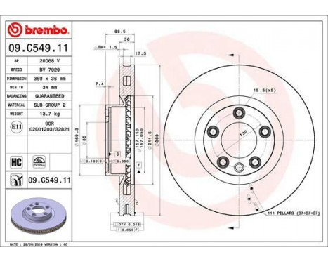 Bromsskiva COATED DISC LINE 09.C549.11 Brembo