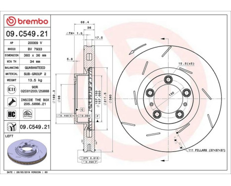 Bromsskiva COATED DISC LINE 09.C549.21 Brembo, bild 2