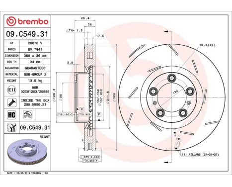 Bromsskiva COATED DISC LINE 09.C549.31 Brembo, bild 2