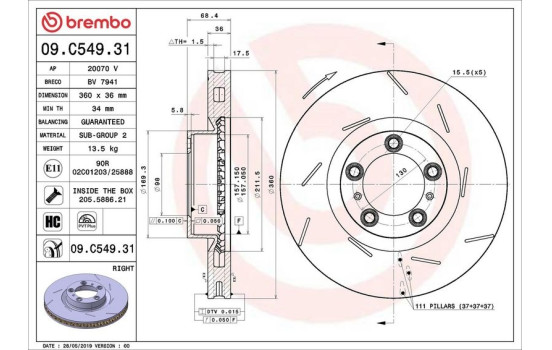 Bromsskiva COATED DISC LINE 09.C549.31 Brembo