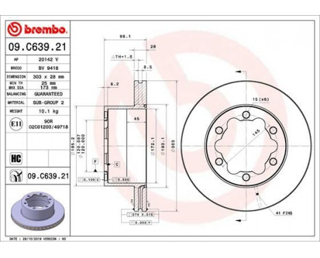 Bromsskiva COATED DISC LINE 09.C639.21 Brembo
