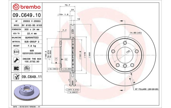 Bromsskiva COATED DISC LINE 09.C649.11 Brembo, bild 3