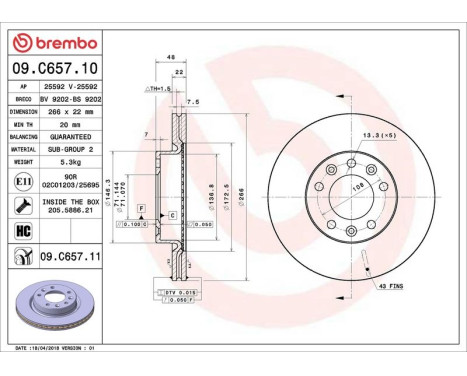 Bromsskiva COATED DISC LINE 09.C657.11 Brembo, bild 3 Bromsskiva COATED DISC LINE 09.C657.11 Brembo, bild 3