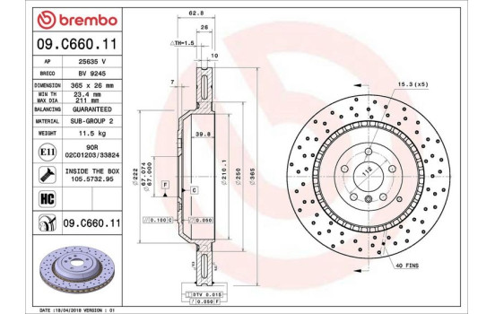 Bromsskiva COATED DISC LINE 09.C660.11 Brembo