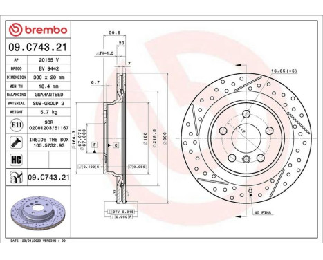 Bromsskiva COATED DISC LINE 09.C743.21 Brembo, bild 2