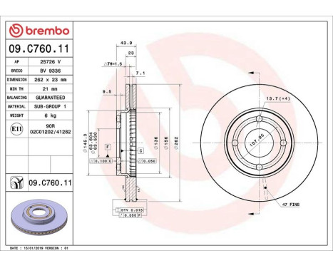 Bromsskiva COATED DISC LINE 09.C760.11 Brembo, bild 3