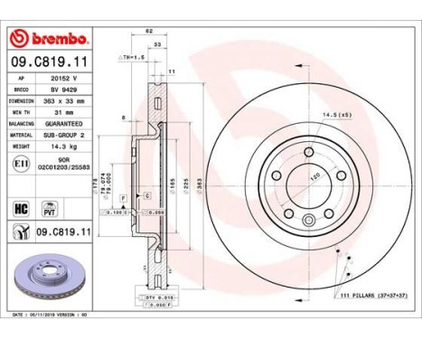 Bromsskiva COATED DISC LINE 09.C819.11 Brembo