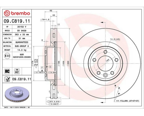 Bromsskiva COATED DISC LINE 09.C819.11 Brembo, bild 2