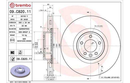Bromsskiva COATED DISC LINE 09.C820.11 Brembo