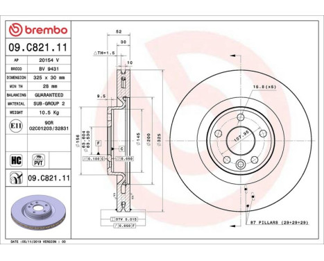 Bromsskiva COATED DISC LINE 09.C821.11 Brembo, bild 2
