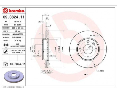 Bromsskiva COATED DISC LINE 09.C824.11 Brembo, bild 2