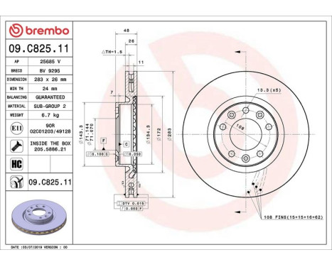 Bromsskiva COATED DISC LINE 09.C825.11 Brembo, bild 2