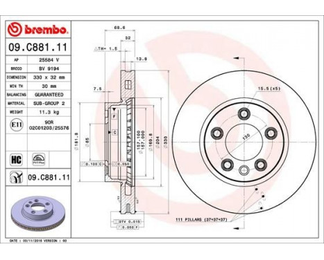 Bromsskiva COATED DISC LINE 09.C881.11 Brembo, bild 3