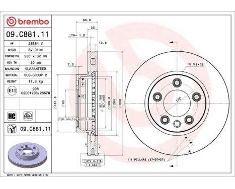 Bromsskiva COATED DISC LINE 09.C881.11 Brembo, bild 4