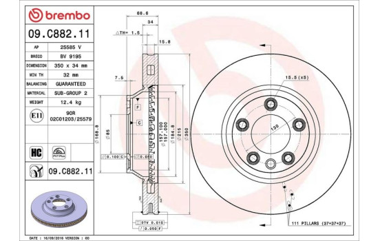 Bromsskiva COATED DISC LINE 09.C882.11 Brembo, bild 2