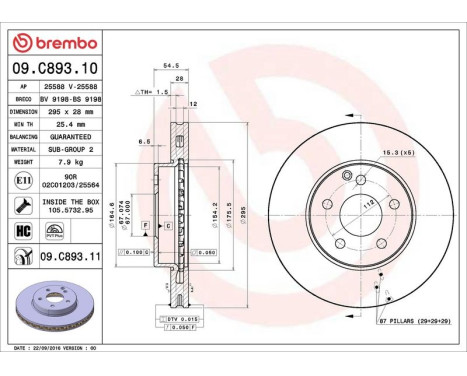 Bromsskiva COATED DISC LINE 09.C893.11 Brembo, bild 3