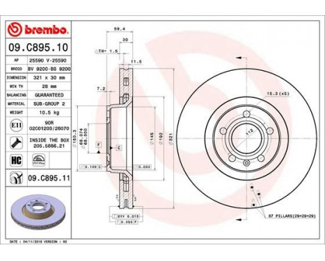 Bromsskiva COATED DISC LINE 09.C895.11 Brembo, bild 2