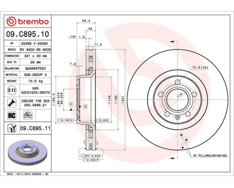 Bromsskiva COATED DISC LINE 09.C895.11 Brembo, bild 3