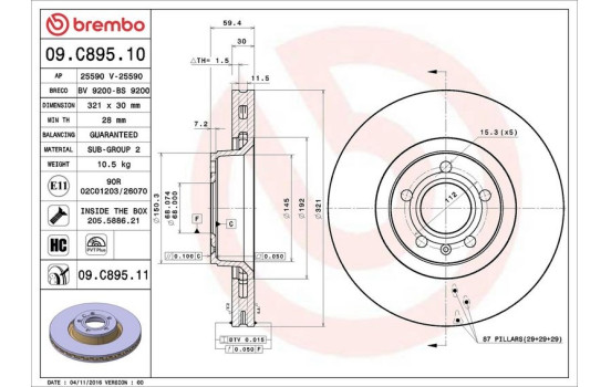 Bromsskiva COATED DISC LINE 09.C895.11 Brembo, bild 2