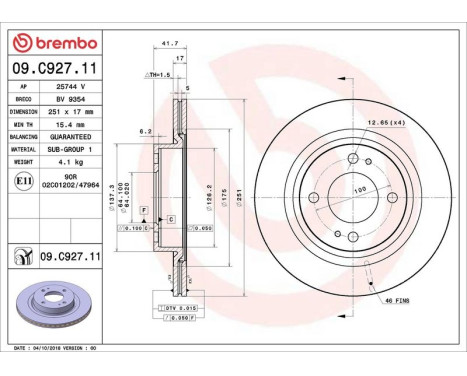 Bromsskiva COATED DISC LINE 09.C927.11 Brembo, bild 2