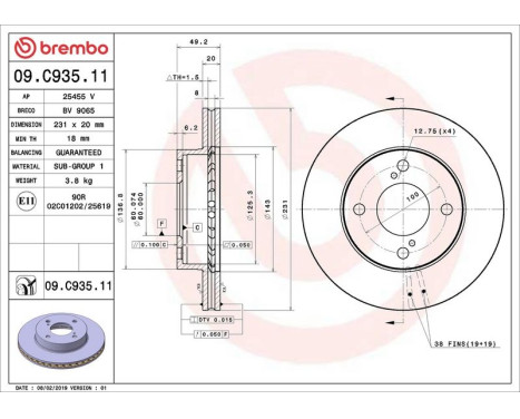 Bromsskiva COATED DISC LINE 09.C935.11 Brembo, bild 2