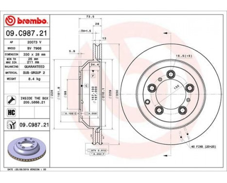 Bromsskiva COATED DISC LINE 09.C987.21 Brembo