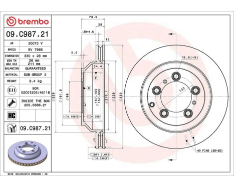 Bromsskiva COATED DISC LINE 09.C987.21 Brembo, bild 2