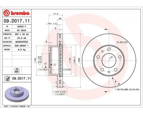 Bromsskiva COATED DISC LINE 09.D017.11 Brembo, bild 2