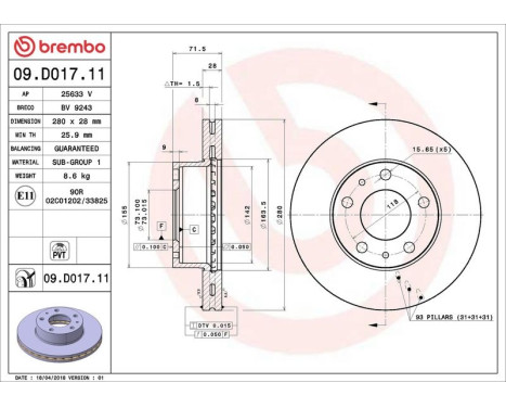 Bromsskiva COATED DISC LINE 09.D017.11 Brembo, bild 3
