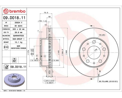 Bromsskiva COATED DISC LINE 09.D018.11 Brembo, bild 3