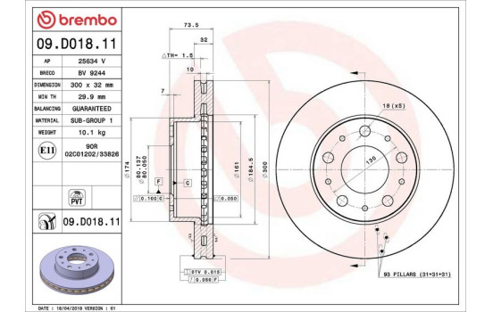 Bromsskiva COATED DISC LINE 09.D018.11 Brembo, bild 2