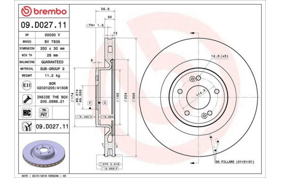 Bromsskiva COATED DISC LINE 09.D027.11 Brembo
