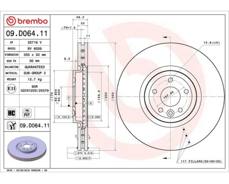 Bromsskiva COATED DISC LINE 09.D064.11 Brembo, bild 2