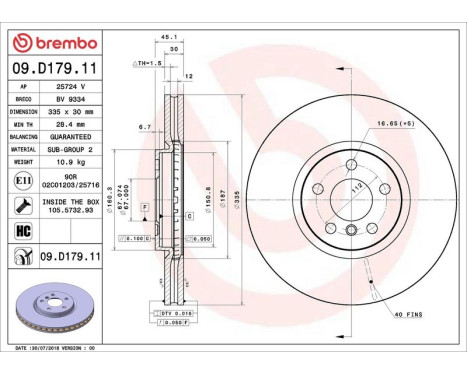 Bromsskiva COATED DISC LINE 09.D179.11 Brembo, bild 2