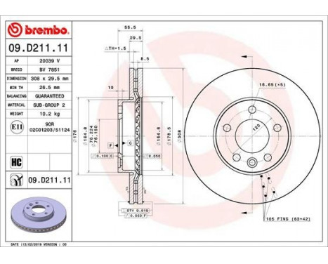 Bromsskiva COATED DISC LINE 09.D211.11 Brembo