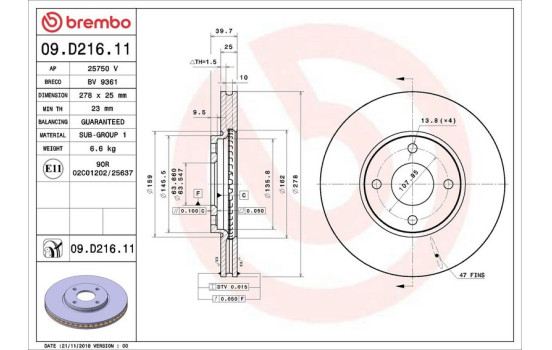 Bromsskiva COATED DISC LINE 09.D216.11 Brembo, bild 2