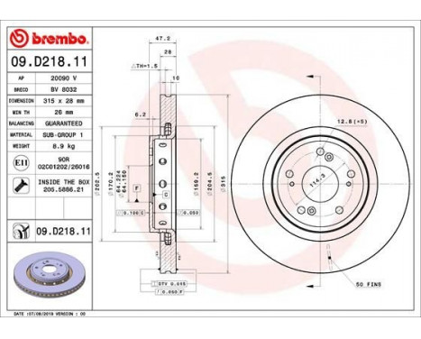 Bromsskiva COATED DISC LINE 09.D218.11 Brembo