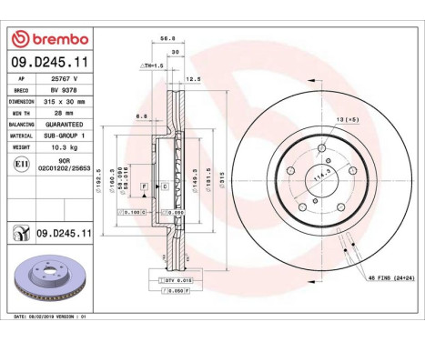Bromsskiva COATED DISC LINE 09.D245.11 Brembo, bild 2