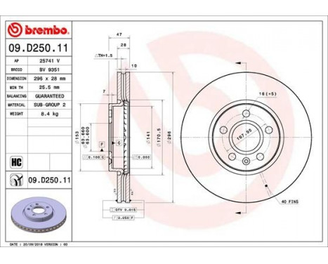 Bromsskiva COATED DISC LINE 09.D250.11 Brembo