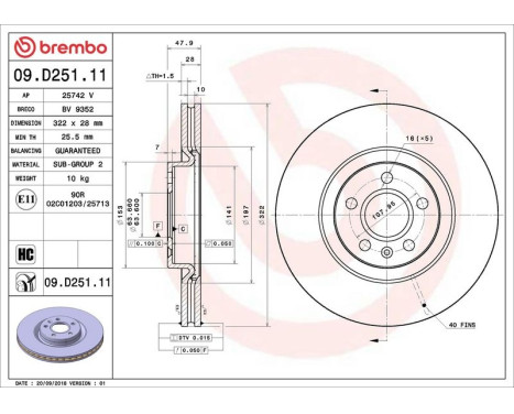 Bromsskiva COATED DISC LINE 09.D251.11 Brembo, bild 2
