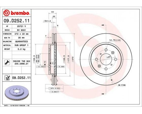 Bromsskiva COATED DISC LINE 09.D252.11 Brembo