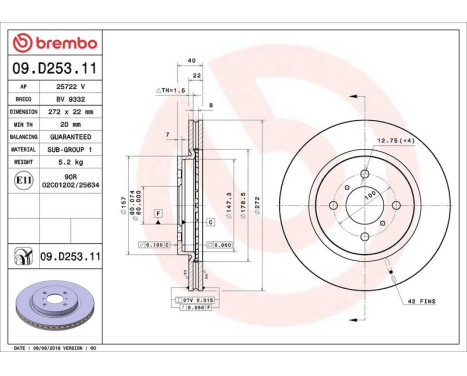 Bromsskiva COATED DISC LINE 09.D253.11 Brembo, bild 2