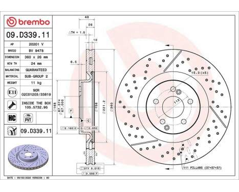 Bromsskiva COATED DISC LINE 09.D339.11 Brembo, bild 2