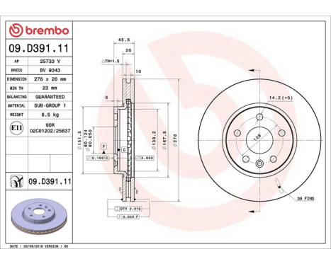 Bromsskiva COATED DISC LINE 09.D391.11 Brembo, bild 2
