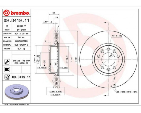 Bromsskiva COATED DISC LINE 09.D419.11 Brembo