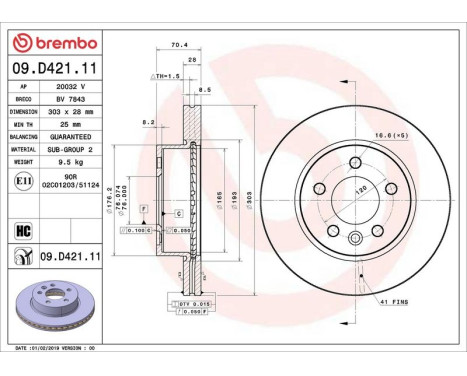 Bromsskiva COATED DISC LINE 09.D421.11 Brembo, bild 2